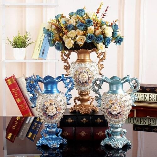 European Lxury Diamond Resin Vase Decoration Flower Arrangement Home Coffee Table Furnsihing Ornaments TV Cabinet Office Crafts