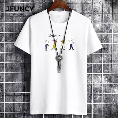JFUNCY Summer Cotton Man T-shirts Men Cartoon Character Tshirt Printing Large Size Loose Tops Round Neck Youthful Vitalit Tees