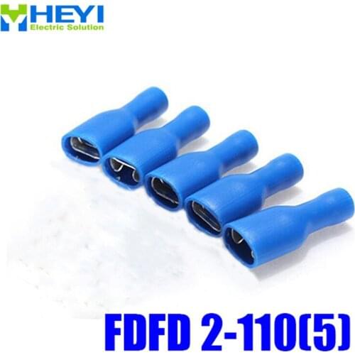Good Quality 100pcs/lot FDFD2-110(5) Blue AWG16-14 Brass Insulating Crimp Terminals Connectors Female Terminal
