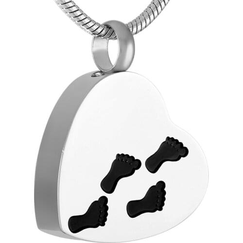 IJD9427 Loved Ones Footprint On My Heart Stainless Steel Memorial URN necklaces for ashes from cremation Keepsake Pendant Women