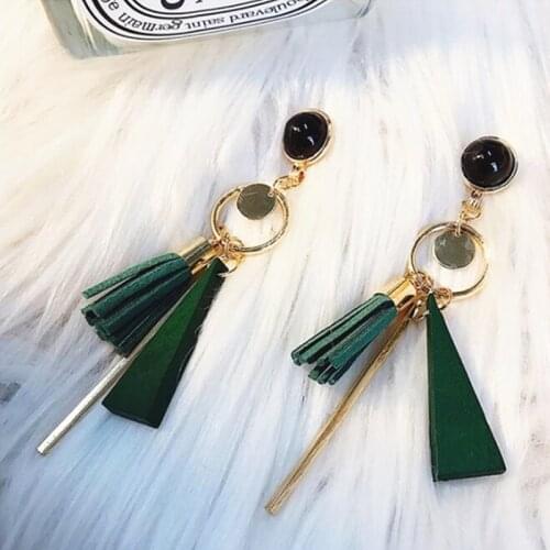 Personality Fashion triangle geometric wood earrings Retro female tassel long women earrings Jewelry