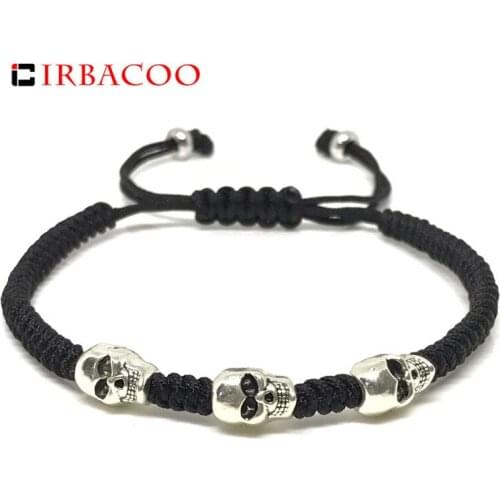 IRBACOO 2020 Men Bracelet Skull Braided With Nylon Cord Macrame Bracelet For Men Jewelry Gift