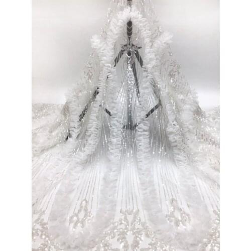 White Sequined Lace Fabric Nigeria Mesh Lace Fabric 2021 High Quality African French Sequence 3D Lace Fabric VFD5019