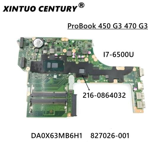 827026-001 827026-601 Laptop motherboard For HP Probook 450 G3 Core SR2EZ I7-6500U Mainboard DA0X63MB6H1 DDR3