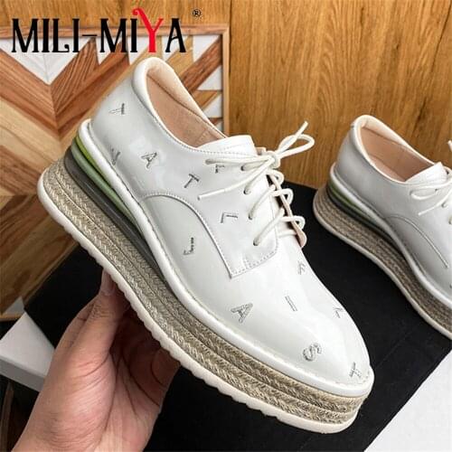 MILI-MIYA New Arrival Women Cow Leather Flats Platform Heels Round Toe Lace Up Casual Street Spring Autumn Shoes Size 34-40