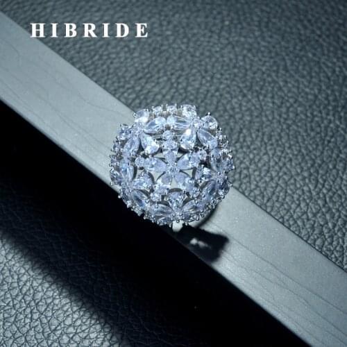 HIBRIDE Trendy Womens Jewelry Flower Shape AAA Cubic Zircon Rings for Women Wedding Ring Fashion Jewelry Anillos Mujer R-256