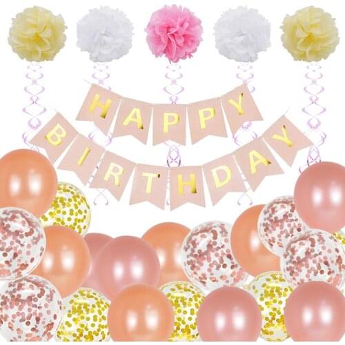 55pcs/set Rose Gold Theme Set For Birthday Party Decoration Confetti Latex Balloon Banner Baby Shower Gift Supplies