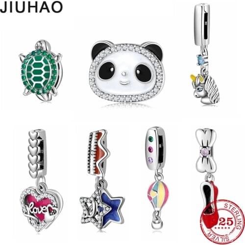 Real 925 Sterling Silver Clips Beads Pendants Panda Balloon Turtle Shape Fit Original Reflexions Bracelet Charms Jewelry Making