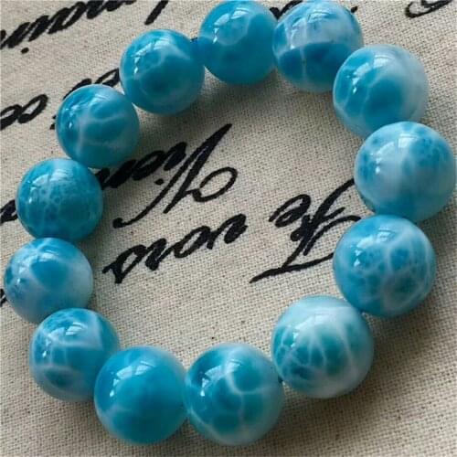 Genuine Natural Blue Larimar Ice Gems Big Round Beads Healing Stone Fashion Bracelet AAAAA 17.5mm