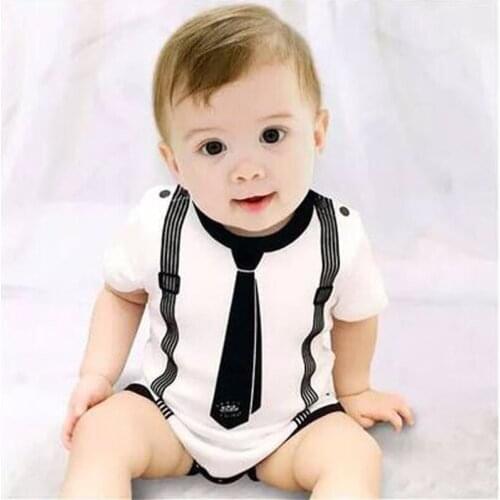 New Summer Baby Boy Cotton Bodysuit Black White Tie Gentry Body 1piece Infant Boys Formal Clothes Born 3m 6m 1t Gift