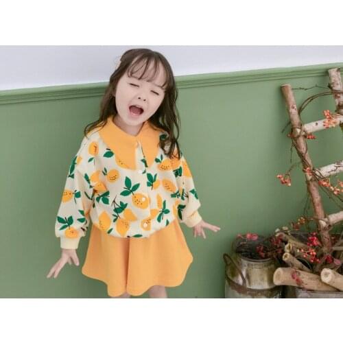 Autumn Toddler Girls Clothing Sets 2019 Fashion Fruit Print Turn Down Collar Single-breasted Coat+Tutu Skirt 2pc Princess Suit