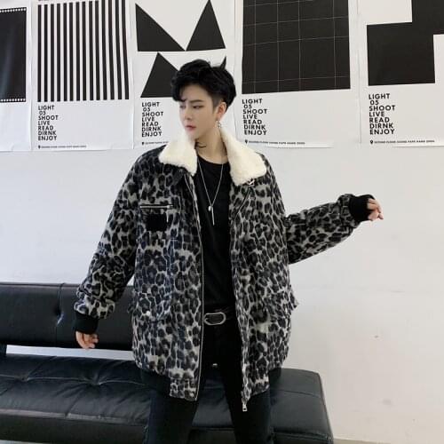 Streetwear Vintage Hip Hop Parka Coat Overcoat Winter Loose Leopard Thick Jacket Outerwear Men Chaqueta Hombre Casual