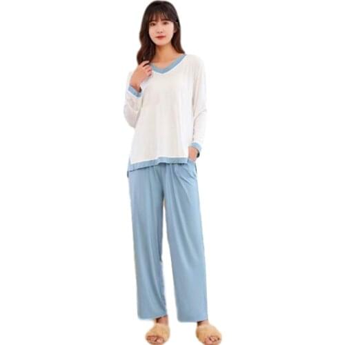 Fdfklak Loose Modal Cotton Sleepwear Set New Autumn Winter Women Pajamas Long Sleeve Pant Home Clothes Ladies Pyjamas Suit