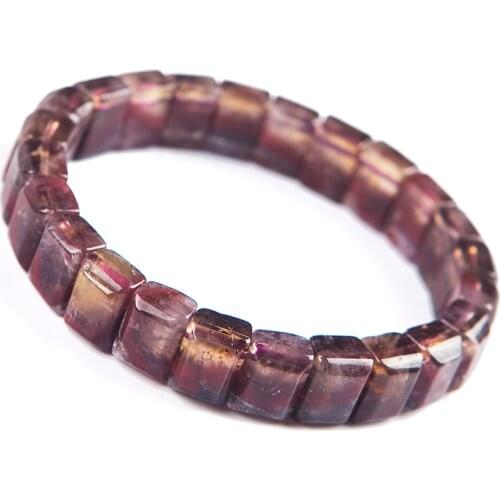 Genuine Purple Red Auralite 23 Cacoxenite Women Rectangle Bead Charm Lady Bracelet