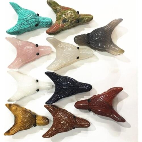 Fashion Natural Blue Sandstone Pendant Tiger Eyes Indian Old Age Carved Wolf Shaped Necklace Jewelry Making Dropshipping