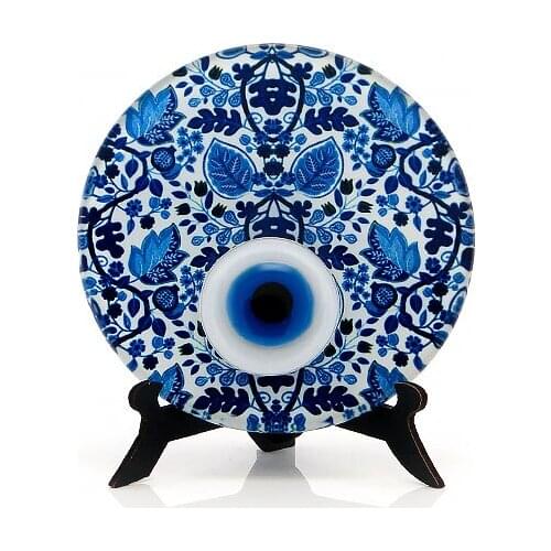 Handmade Blue Leaves Table Top Fusion Glass Charm 12cm