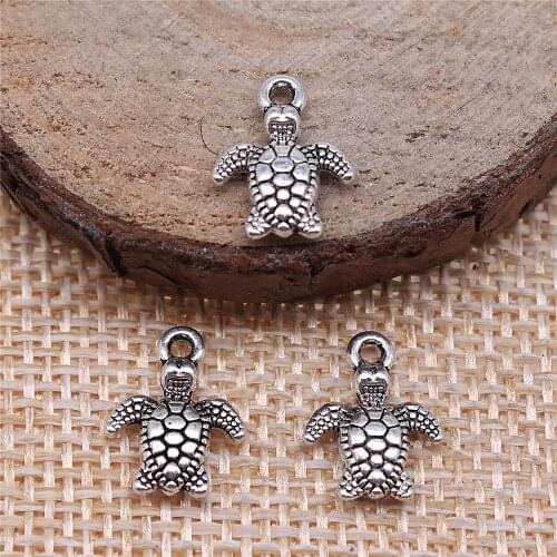 Charms for Jewelry Making Findings Handmade DIY Craft 40pcs Antique Silver Color 10x13mm Sea Turtle Charms Pendant