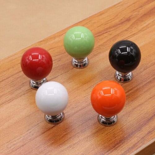 27mm full colour ceramic ball furniture knob red orange black white green porcelain drawer cabinet small knob pull silver handle