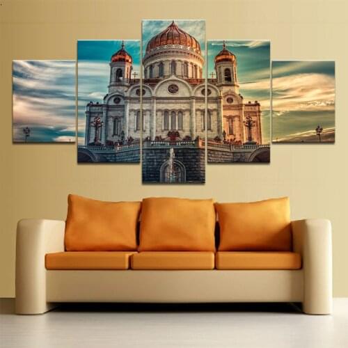 Home Decor Poster Pictures Prints Canvas 5 Piece cathedral of christ the savior russia in moscow Living Room Decorative Painting