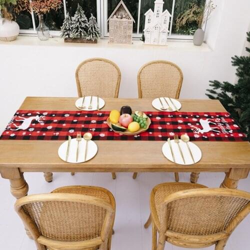 Christmas Decoration Tablecloth Table Flag Xmas Red Black Checkered Print Tabletop Flag Festival Home Atmosphere Decor