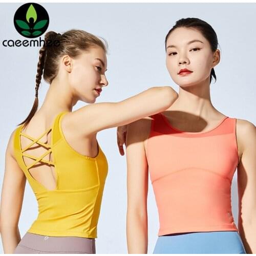CAEEMHEE Sexy Backless Stretchy Yoga Vest Women High Impact Workout Tank Top Sleeveless Running Sports Top with Removable Pads