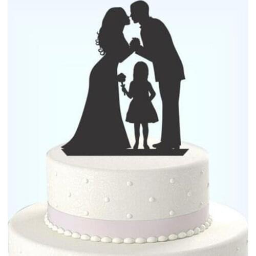 Family Wedding Cake Topper Silhouette With Girl, Bride And Groom Cake topper Coconut Hats Wedding Party Cake Decor Supplies