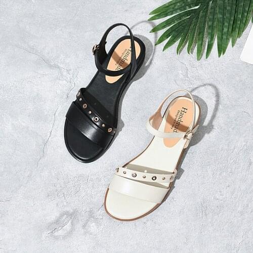 SKLFGXZY 2021 Summer Brand Shoes Women Fashion Sandals Black Genuine Leather Black White Cowhide Girls Sandals