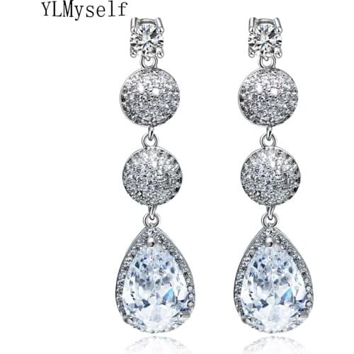 Sparkly long jewelry elegant female high quality silver color big crystal tear drop earrings jewelry earrings