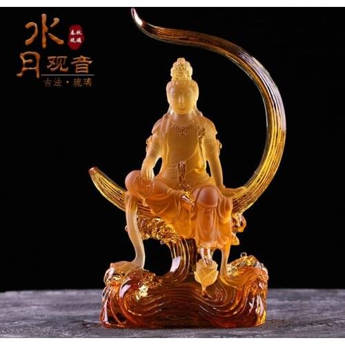 Water Moon Guanyin Colored glaze Bodhisattva Buddha Statue Temple Buddha Hall Home Furnishing Home Decoration