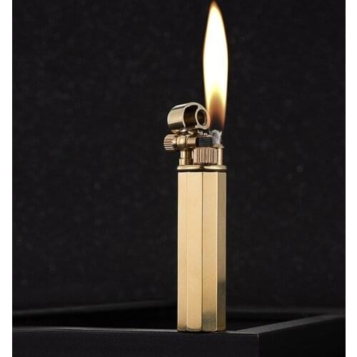High-end Creative Octagonal Long Medium and Short Pure Copper Carved Series Grinding Wheel Boutique Kerosene Lighter Good Gift