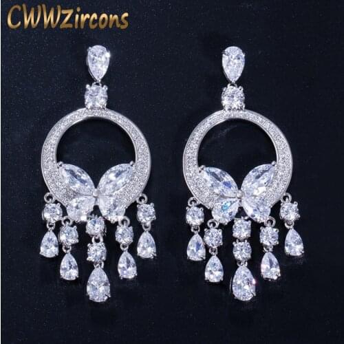 CWWZircons Brand Elegant Shape Water Drop Dangling Cubic Zirconia Earring for Women Big Long CZ Party Wedding Jewelry CZ054