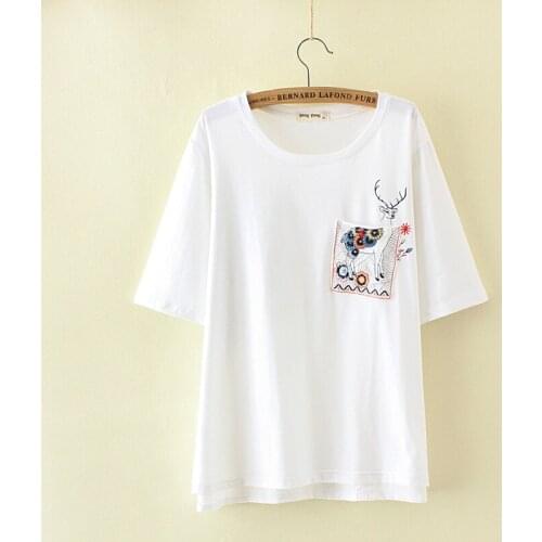 Plus Size Womens Short Sleeve Summer Tops Oversize Vintage Embroidery Tshirts