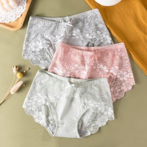Women Sexy Lace Flower Hollow Breathable Underwear Transparent Soft Middle Waist Female Panties High Elasticity Exquisite Breifs