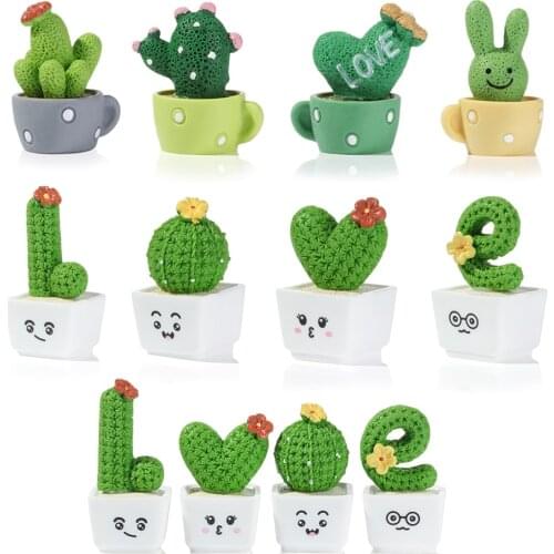 1/4PCS Cactus Flower Figurines Resin Micro Landscape Figurine Ornaments Cactus Miniatures Fairy Garden Dollhouse Decor Supply