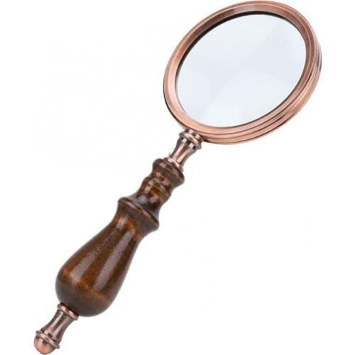10X Retro Handheld Magnifier Magnifier Wooden Handle Optical Glass Magnifying Glass for Reading Coins Repair Work Tool Gift