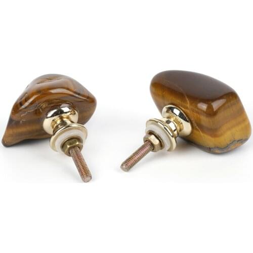 2pcs/set Tiger Eyes Drawer Handle Quartz Natural Stones Crystal Knobs Cupboard Drawer Pull Cabinet Door Wardrobe Handle