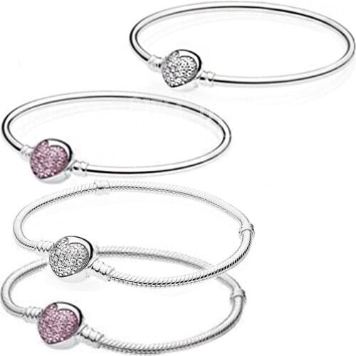 2020 S925 Glitter Heart-shaped, Pink Cute Ladies Jewelry DIY Charm Original Suitable for Simple Female Christmas Gift