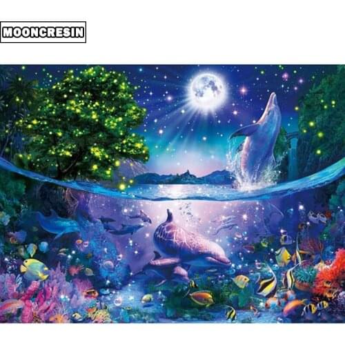 Diamond Embroidery Sea World Diamond Painting Cross Stitch Dolphin Square Drill Crystal Mosaic Needlework Christmas Decoration