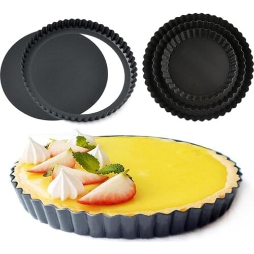 Non-Stick Round Tart Pan Molds Pie Pizza Pan Cake Mould Removable Loose Bottom Fluted Heavy Duty Pie Pan Bakeware Tools