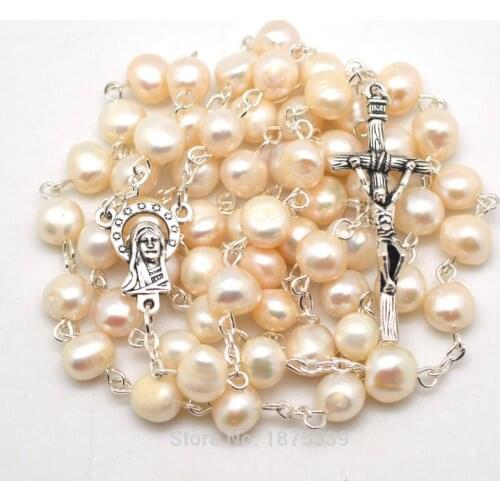 White Freshwater Pearls Catholic Rosaries Necklaces Welcome Customized Rosary