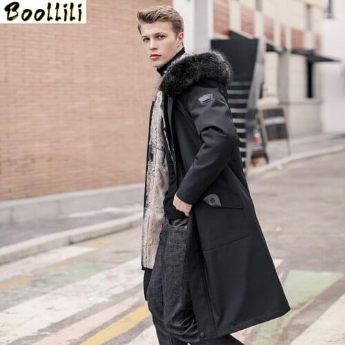 Boollili Parka Mens Winter Goose Down Jacket Real Rabbit Fur Coat Hooded Raccoon Fur Collar Warm Parkas Men 2020