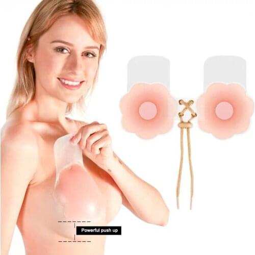 Fashion mini bra petal-shaped round front buckle strap bra strapless backless party photography silicone Paste bra