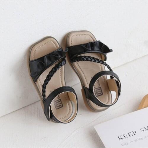 Children Girls Sandal 2021 Weave Style Summer Child Flats Shoes Baby Beach Kids Sandal For Little Girls Fashion Ruffles 1-7 Year