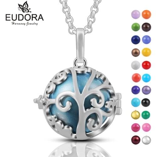 Eudora Family Tree Floating Locket Cage with Chime bell Music Mexican Harmony Ball Pendant Necklace for Pregnant Women Baby Gift