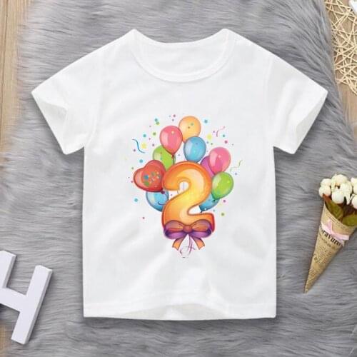 Happy Birthday Gift Tshirt Baby Boy Clothes Cartoon Number Print Funny T-shirt Kids Summer O-Neck Tops Boys Girls T Shirt white