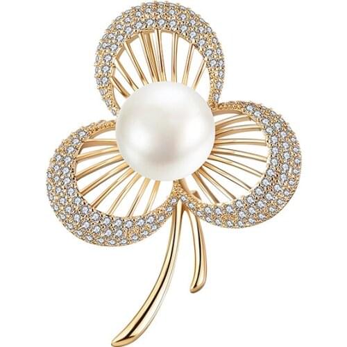 Exquisite Fashion Copper Brooch Beautiful Flowers Gold Silver Pearl Brooch Pin Backpack Dress Jewelry Accessories High Quality