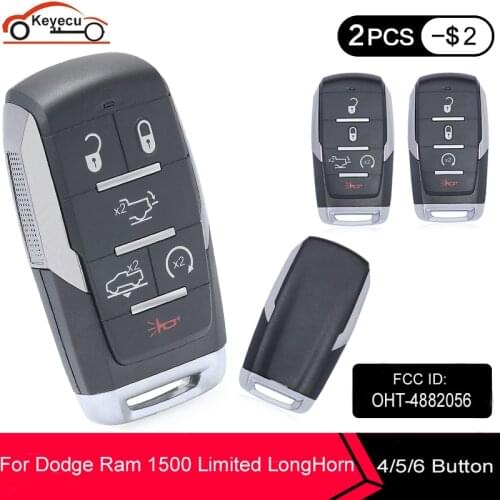 KEYECU Replacement Shell Case 4B / 5B /6 Button for Dodge RAM 1500 Limited Truck LongHornRemotes 2019 2020 FCCID : OHT-4882056