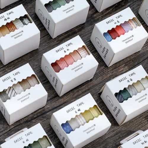 5Pcs Cute Grid Stripe Washi Tape Set Decorative Masking Tape Creative Adhesive Sticker Scrapbooking Stationary School Supplies