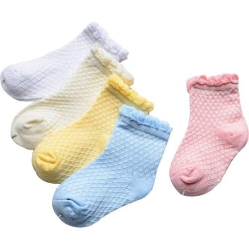 5 Pairs/Lot Baby Children Kids Summer Cotton Candy Colors Sock Ruffle Baby Boys Girls Short Sock