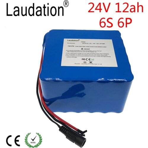 Laudation 24V 12ah Electric Bicycle Lithium Lon Battery 25.2V 12000mAh 15A BMS 250W 350W 18650 Battery Pack Wheelchair Motor